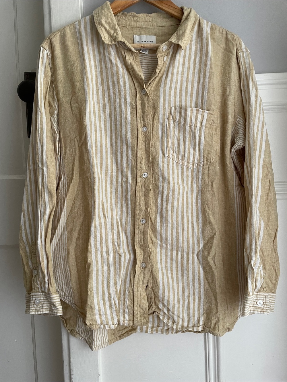 American Eagle linen blend striped button down-Medium